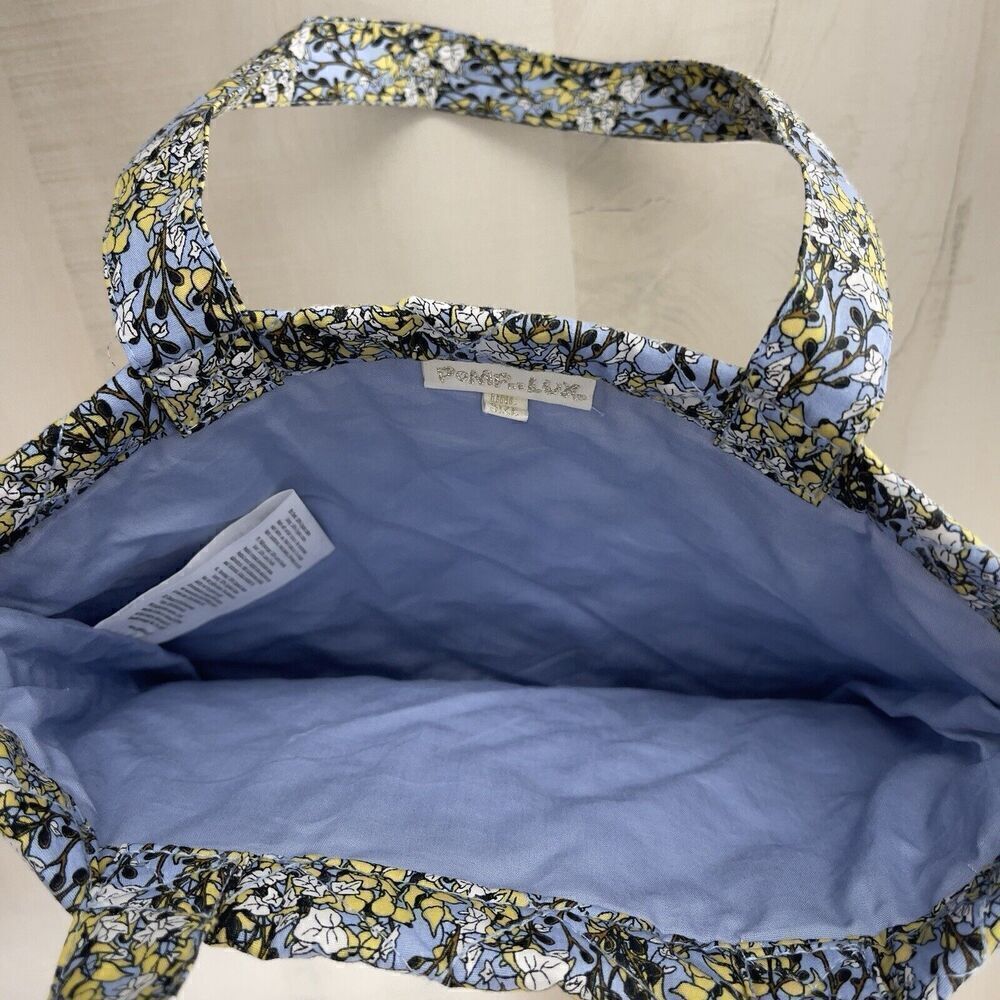 POMPdeLUX girls Floral Ruffle Quilted Cotton Tote Bag Purse Blue - Picture 5 of 6